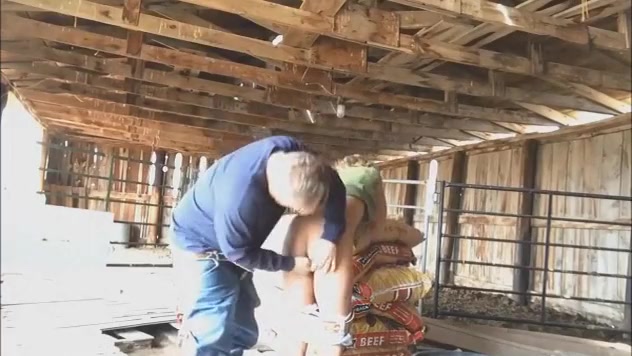 Redneck farmer creampies his wife in the cowshed