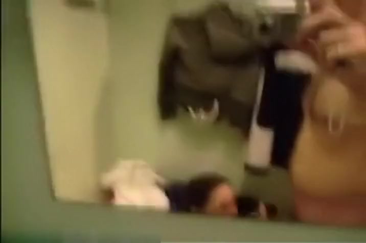 Pretty brunette girlfriend make a hell of a blowjob in men's changing room,damn